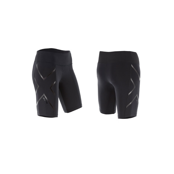 2XU Hyoptik Mid-Rise Compression Shorts Black/Black Reflective Dam